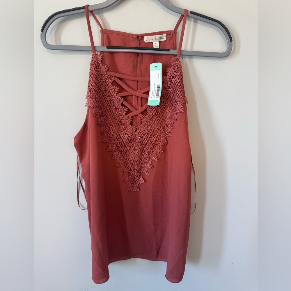Women's Nine Britton Araminta  Lace Trim Tank Top - Dark Pink/Coral